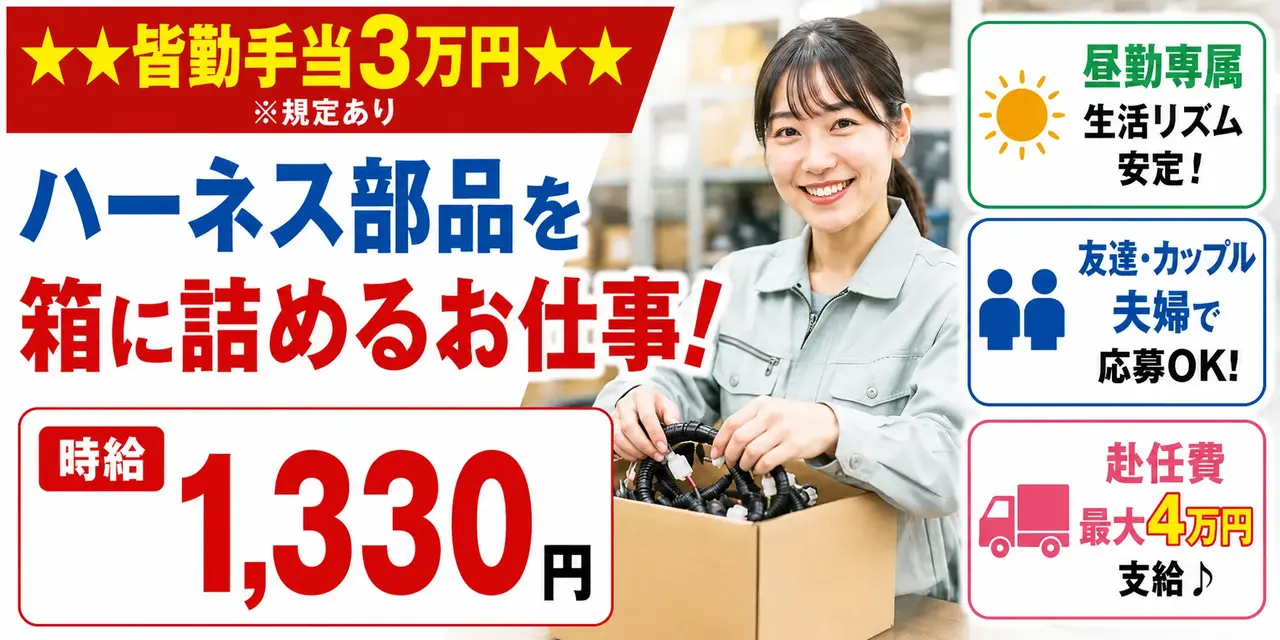 三重県三重郡朝日町｜ハーネス部品/ラベル貼り/検品/集荷/ピッキング/箱詰め