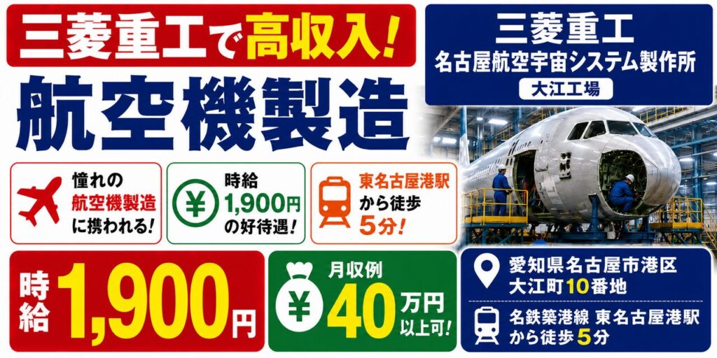 三菱重工名古屋航空宇宙システム製作所 大江工場｜航空機製造（経験者優遇・交替勤務・好待遇）