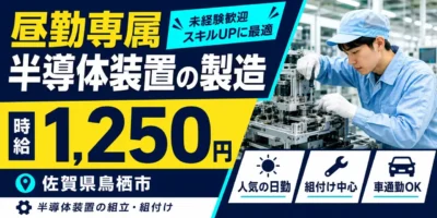 佐賀県鳥栖市|半導体装置の製造(未経験歓迎・人気の昼勤・車通勤可能)