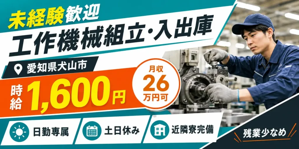 愛知県犬山市｜工作機械（旋盤）の組立および付帯業務(昼勤専属・寮完備・高時給)